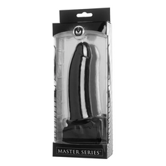 Master Series Face Fuck Strap-On shown in retail box packaging, black with clear window