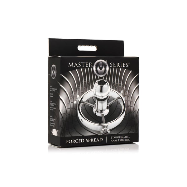Master Series Forced Spread Stainless Steel Anal Explorer shown in its retail packaging box