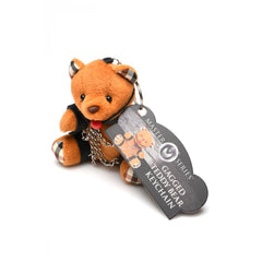 Master Series Gagged Teddy Bear Keychain with product tag attached, showing keyring and chain detail