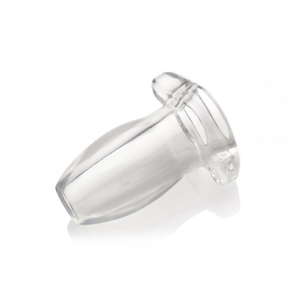 Master Series Gape Glory clear hollow anal plug, transparent TPR, bullet-shaped front view