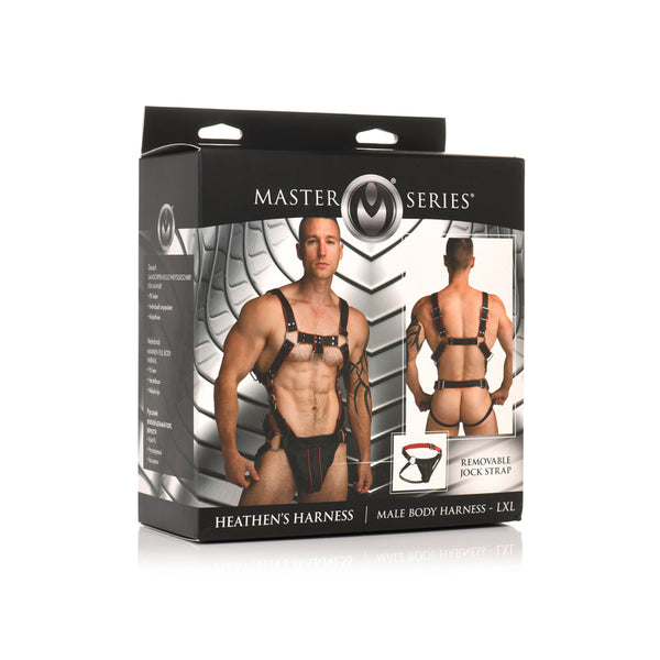 Master Series Heathen's Harness retail box showing front and back model photos, sized L/XL