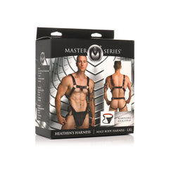 Master Series Heathen's Harness retail box showing front and back model photos, sized L/XL