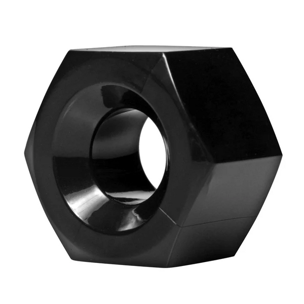 Master Series Hex C Ring Ball Stretcher in glossy black hexagonal silicone design