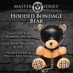 Master Series Hooded Bondage Bear packaging showing plush bear with gimp mask and collar