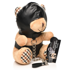 Master Series Hooded Teddy Bear Plush with hang tag, chain leash, and plaid paw details