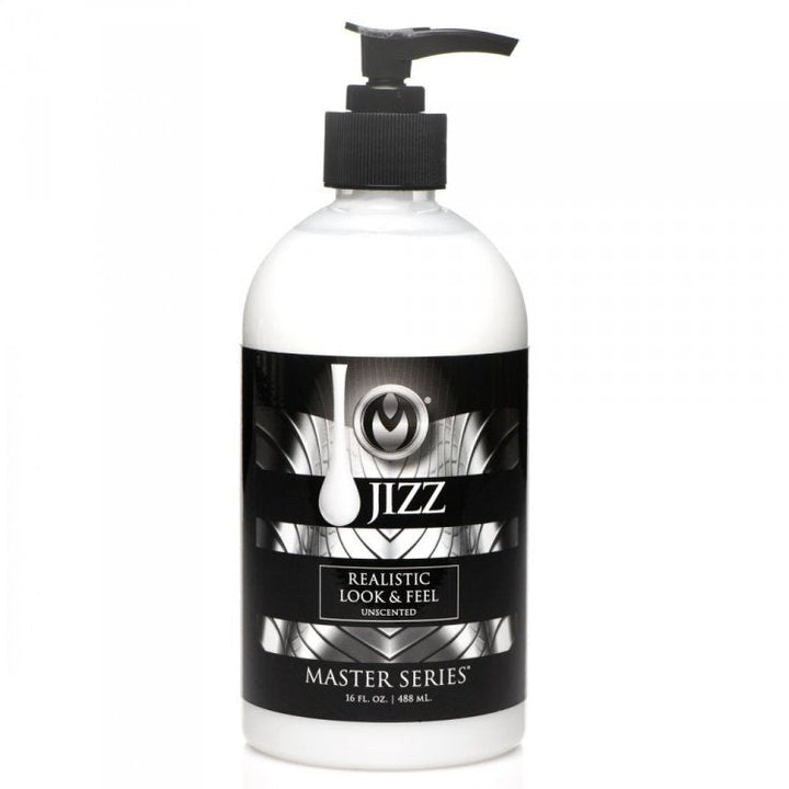 Master Series Jizz 16oz water-based lubricant in clear pump bottle with black label