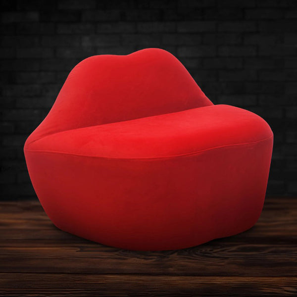 Master Series Lips Loveseat in bold red velvet, sculpted lip-shaped silhouette, front hero view