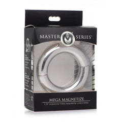 Master Series Mega Magnetize 1.75-inch stainless steel cock ring in retail display packaging