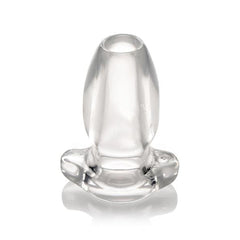 Master Series PeepHole clear hollow anal plug, front view, transparent silicone tunnel design