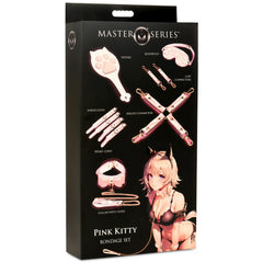 Master Series Pink Kitty Bondage Set retail box showing all seven included pieces labeled on the packaging