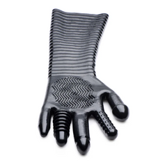 Master Series Pleasure Fister textured fisting glove in black with ribbed cuff and varied finger textures