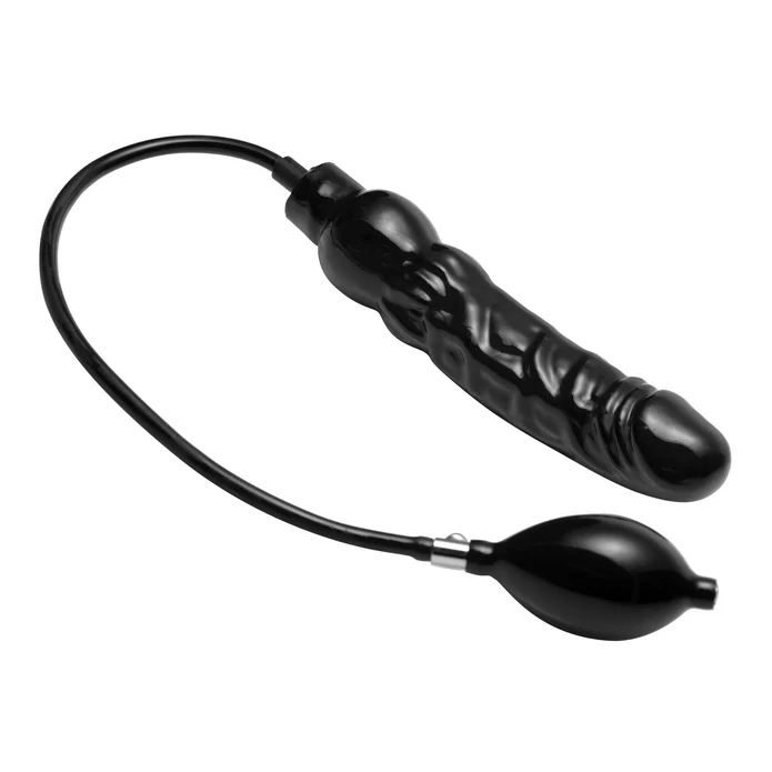 Master Series Primal Inflatable Dildo in black with attached hand pump bulb
