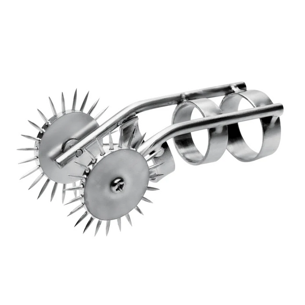 Master Series Spikes Double Finger Pinwheel, stainless steel dual spiked wheels with 3-ring handle