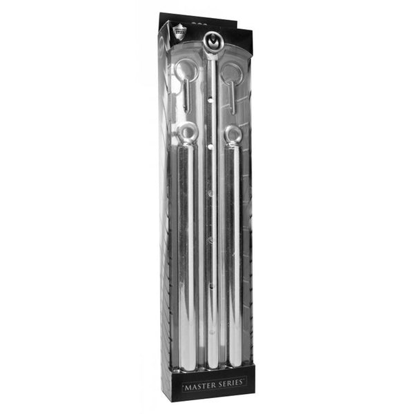 Master Series Spread Me spreader bar set in black retail packaging showing three bar sizes