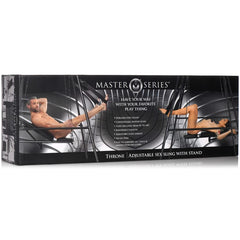 Master Series Throne Adjustable Sex Sling With Stand retail box, back panel with feature list