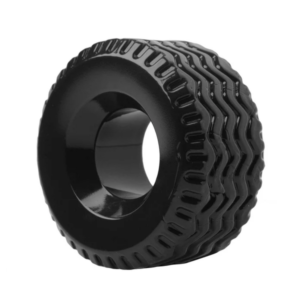 Master Series Tread Cock Ring in black silicone with deep tyre-tread ridged texture