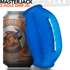 Masterjack 2-hole grip stroker held upright beside a can to show relative scale