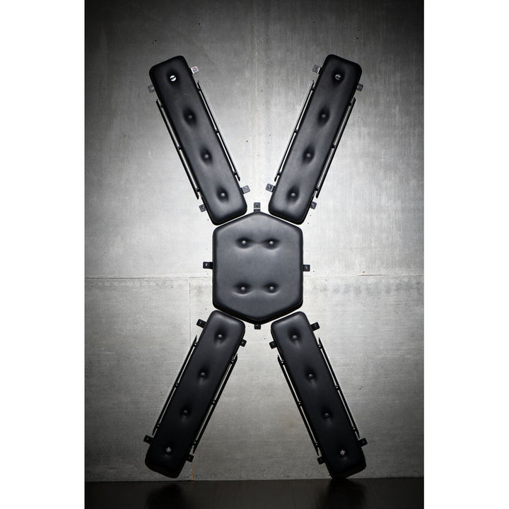 Masters St. Andrew's Cross wall-mount BDSM cross in black faux leather, X-shape front view