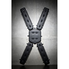 Masters St. Andrew's Cross wall-mount BDSM cross in black faux leather, X-shape front view