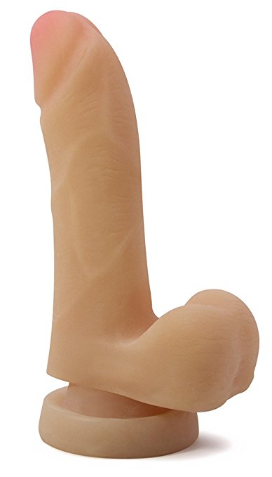 Mighty Mike realistic beige dildo standing upright on suction base showing full shaft profile