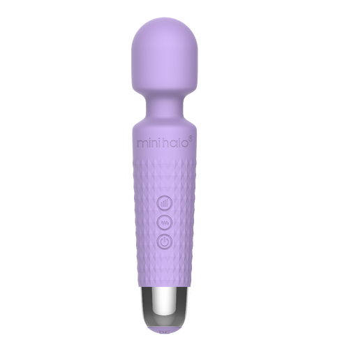Mini Halo lilac wand vibrator with textured silicone grip and rounded massage head