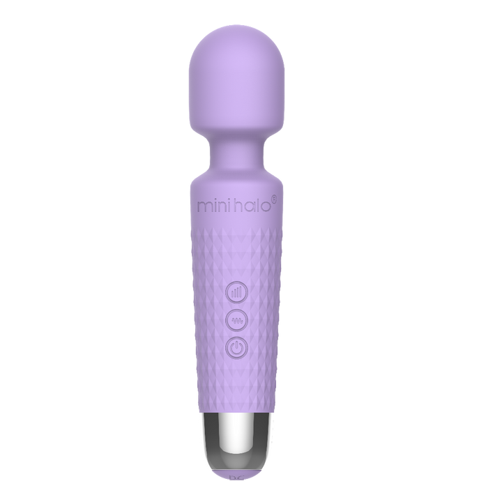 Mini Halo lilac wand vibrator with textured silicone grip and rounded massage head