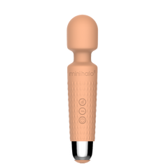 Mini Halo wand vibrator in peach fuzz, showing rounded silicone head and textured handle
