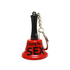 Mini red metal Ring For Sex bell keychain with black handle and silver chain ring
