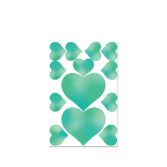 Mint-green heart-shaped edible candy pasties sheet showing multiple sizes included in set