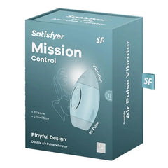 Mission Control double air pulse vibrator packaging showing silicone travel-size design