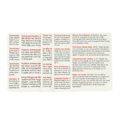 Close-up of multilingual position cards with text in English, Spanish, French, and German