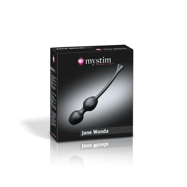 Mystim Jane Wonda product box featuring duo geisha balls design, front-facing retail packaging view
