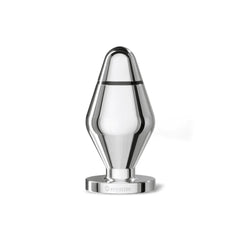 Mystim John Buttplug L in polished stainless steel with geometric faceted body and flared base