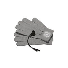Mystim Magic Gloves e-stim glove set in light grey with snap connector cable at wrist