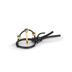 Mystim Plunging Pete corona strap with gold-tone urethral sound and black silicone rings