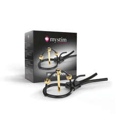 Mystim Plunging Pete device displayed alongside its black branded retail box for scale