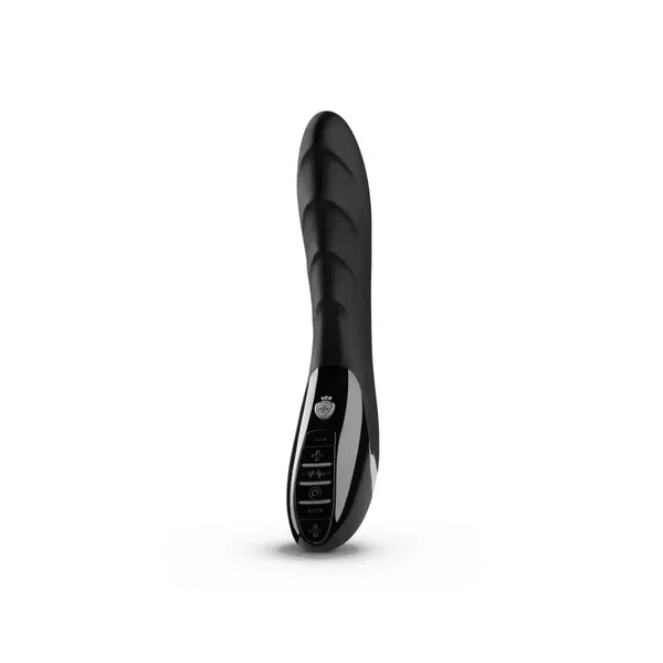 Mystim Sizzling Simon black edition vibrator with ribbed silicone shaft and control panel