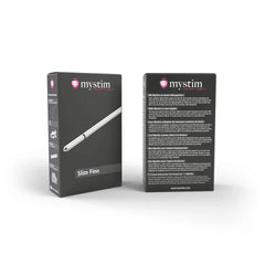 Mystim Slim Finn packaging shown front and back with multilingual product details