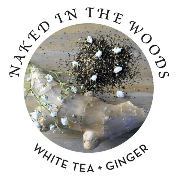 Naked in the Woods scent profile showing white tea blossoms and fresh ginger root ingredients