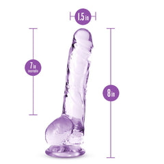 Naturally Yours Crystalline Dildo dimensions: 8 in total, 7 in insertable, 1.5 in width
