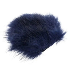 Navy blue faux fur sensory glove shown at a side angle, full silhouette