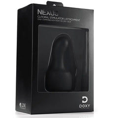 Nexus clitoral stimulator attachment by Doxy shown in black retail packaging box