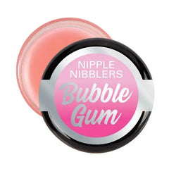 Nipple Nibblers Bubble Gum balm jar open, showing pink tinted cooling gel inside