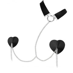 Nipplicious Dominatrix black heart pasties with silver chain and choker collar set