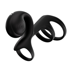 Noir haze Jovi Arc triple cock ring angled view highlighting clitoral stimulator and control button