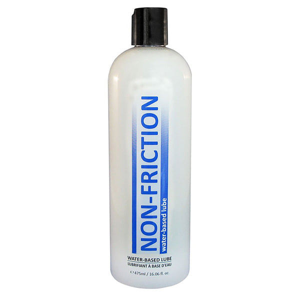 Non-Friction Water Based Lube 16 oz bottle with flip-top cap, clear formula visible
