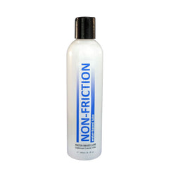 Non-Friction Water Based Lube 8 oz white bottle with flip-top cap and blue label