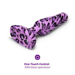 Novice Leopard butt plug lying flat showing one-touch control button on leopard-print base