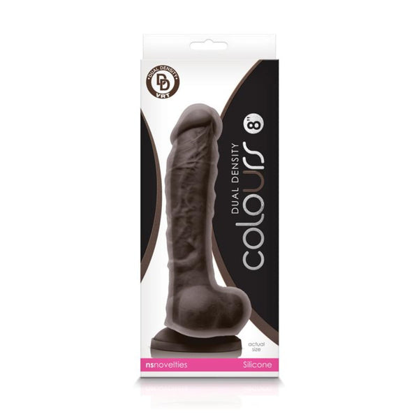 NS Novelties Colours Dual Density 8" dildo packaging showing product scale and silicone label