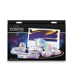 NS Novelties Cosmo Bondage 6-piece collection shown in retail box with iridescent storage pouch included